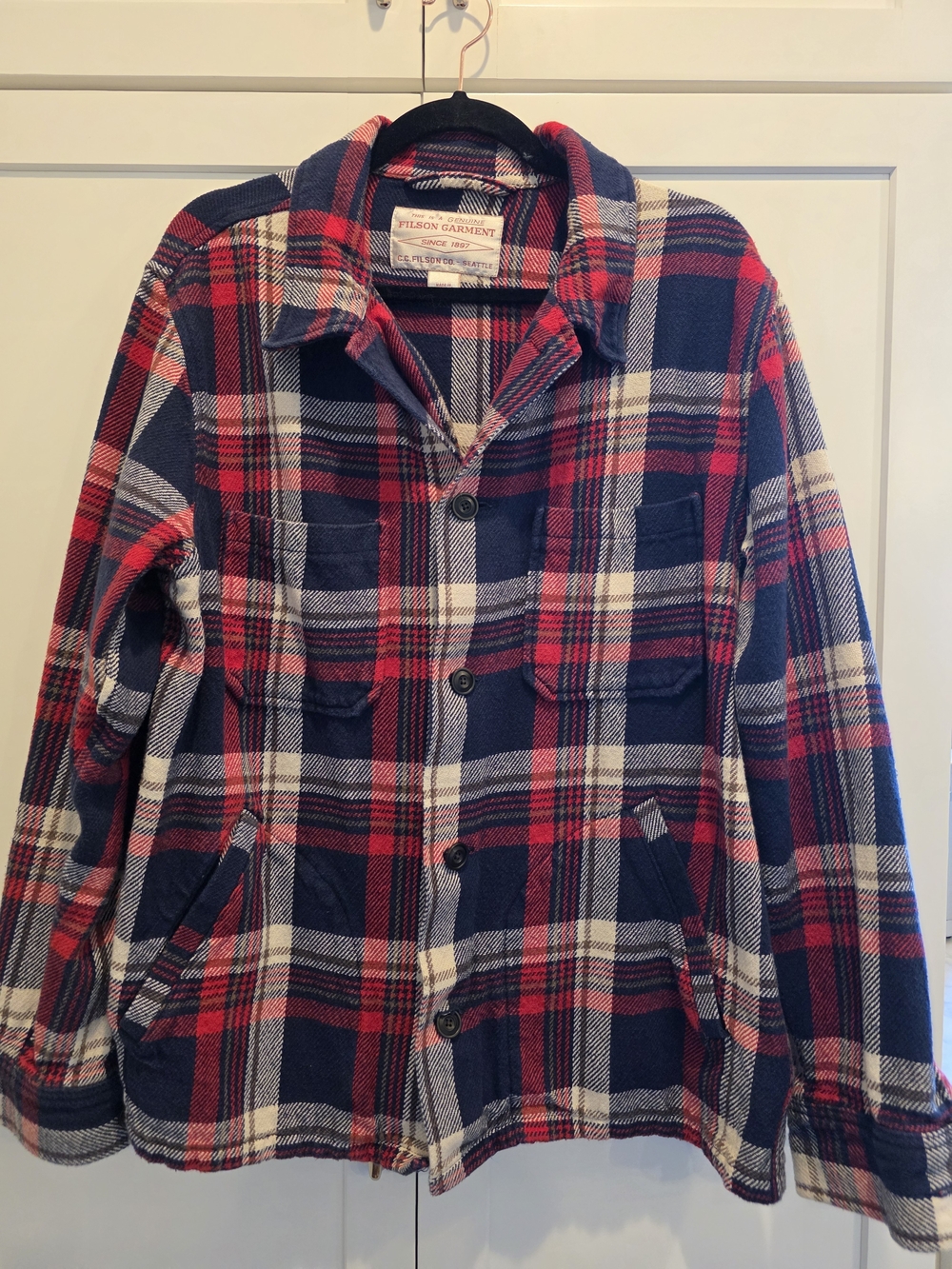 Filson Red Navy White Plaid Wool-Blend Jacket